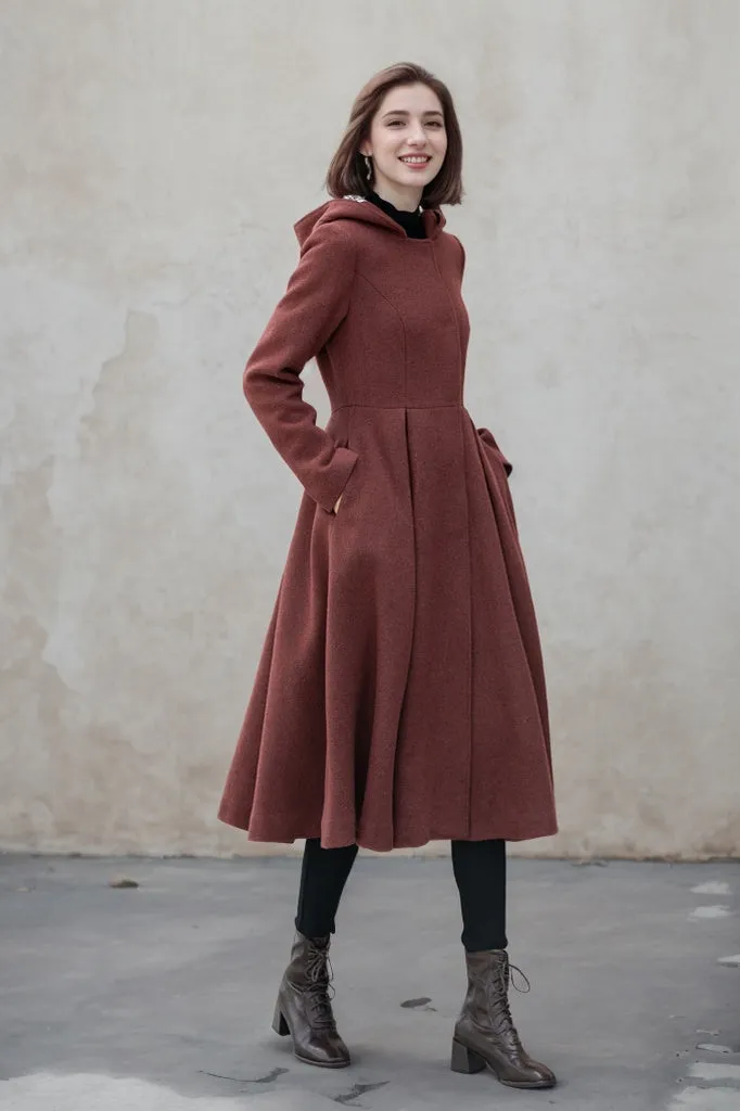 Hooded a line winter wool coat 5347