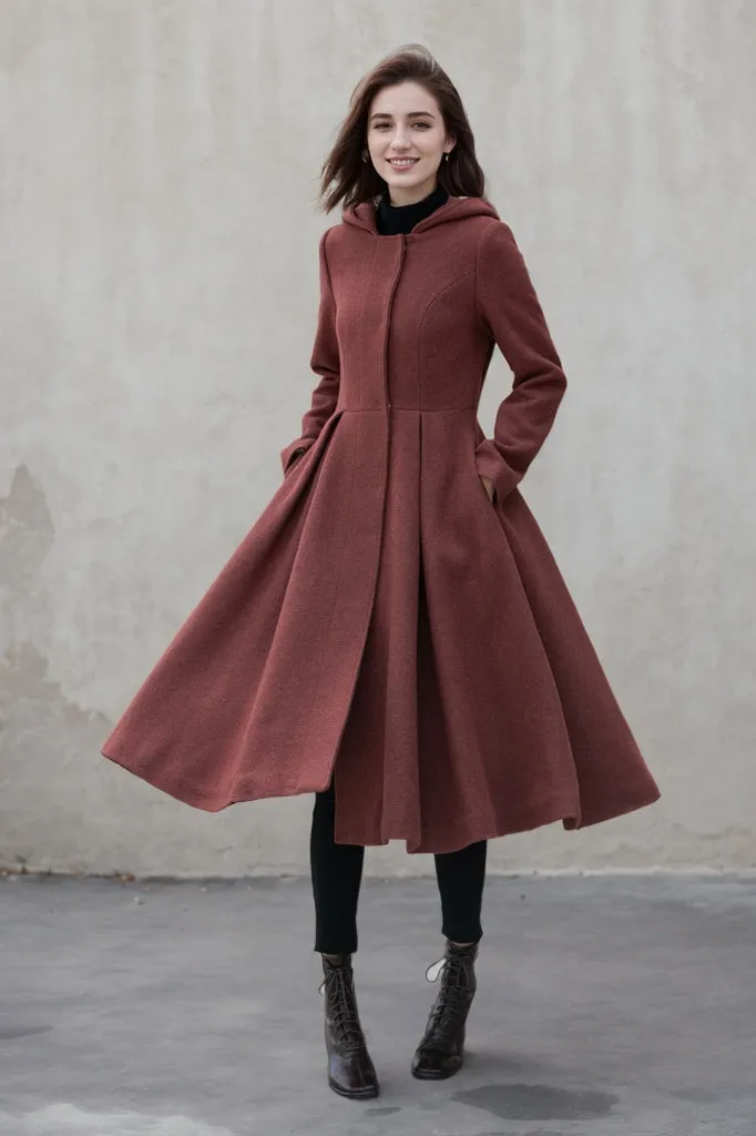 Hooded a line winter wool coat 5347