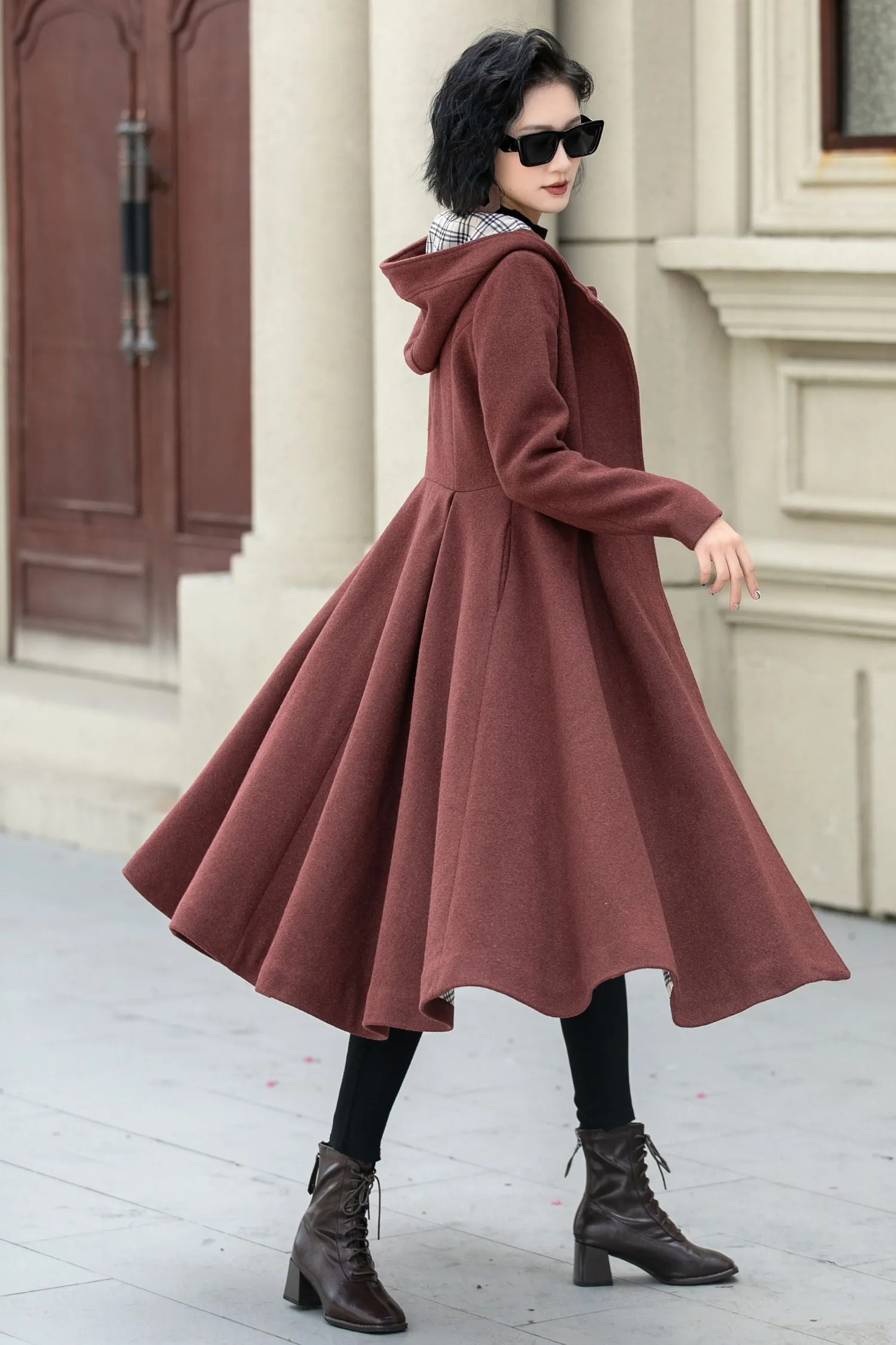 Hooded a line winter wool coat 5347