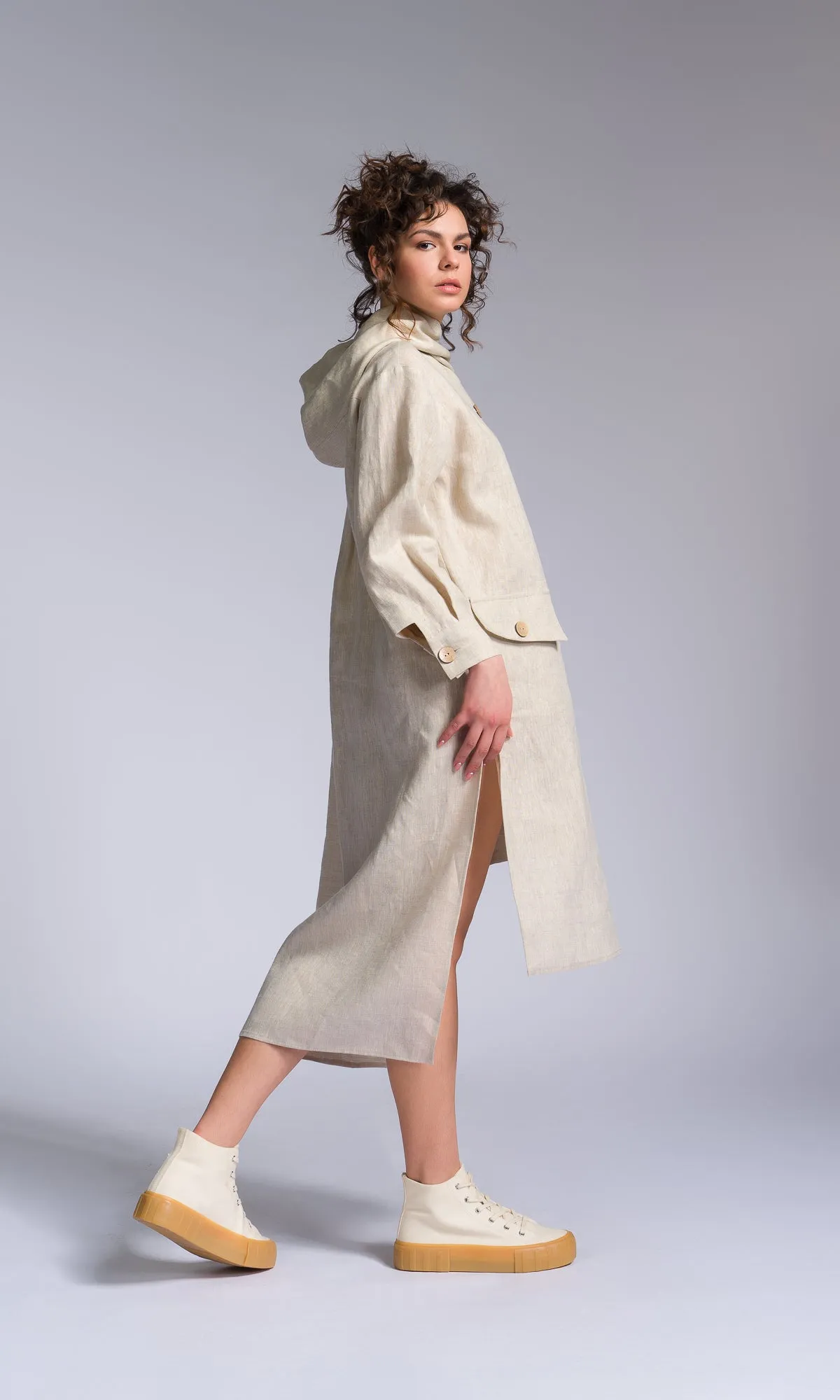 Hooded Shirt Dress with Asymmetric Hem