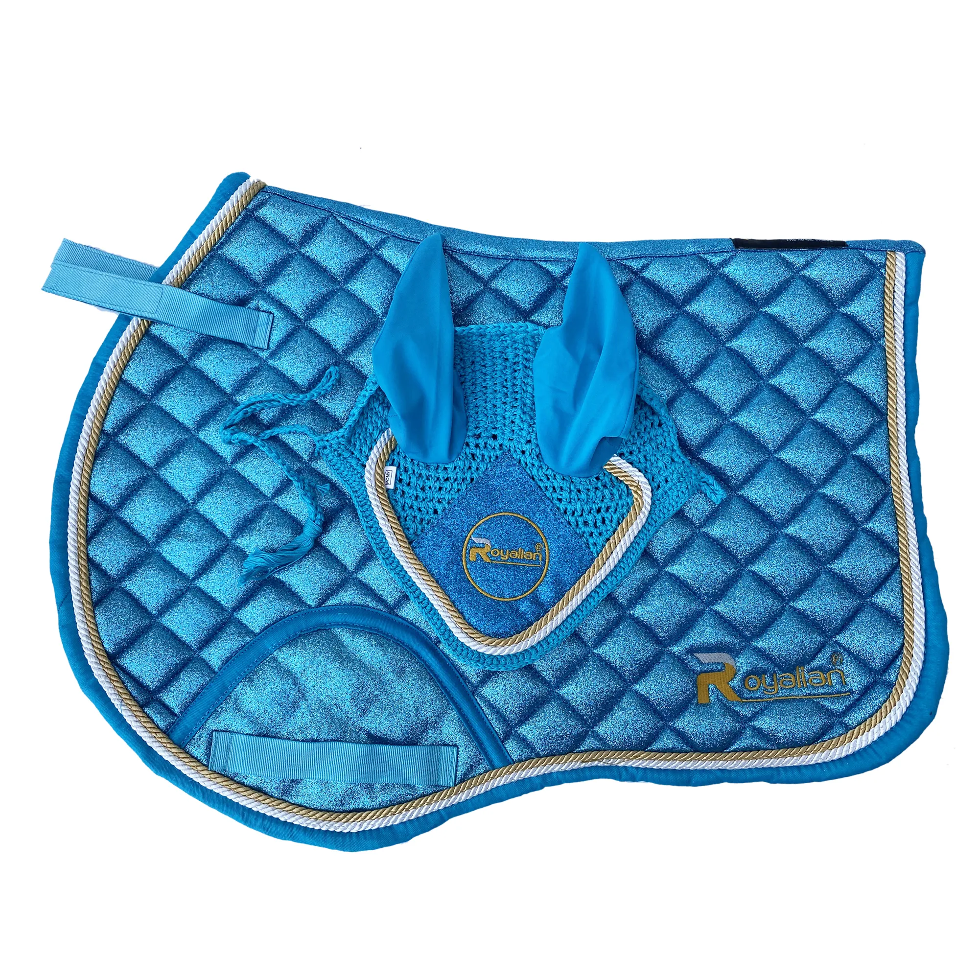 Horse Glitter No-slip Pony Jumper Saddle Pad With Fly veil Set