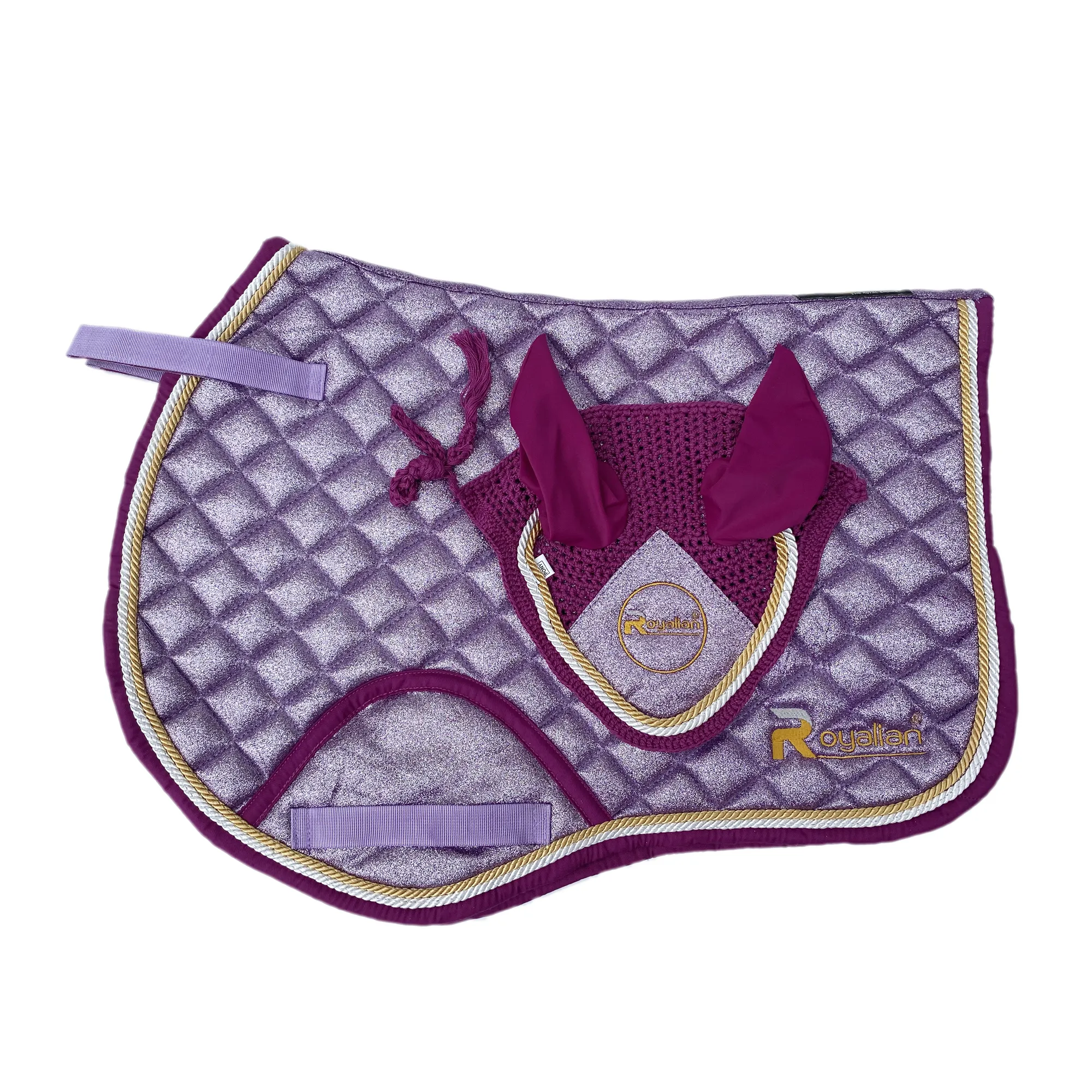 Horse Glitter No-slip Pony Jumper Saddle Pad With Fly veil Set