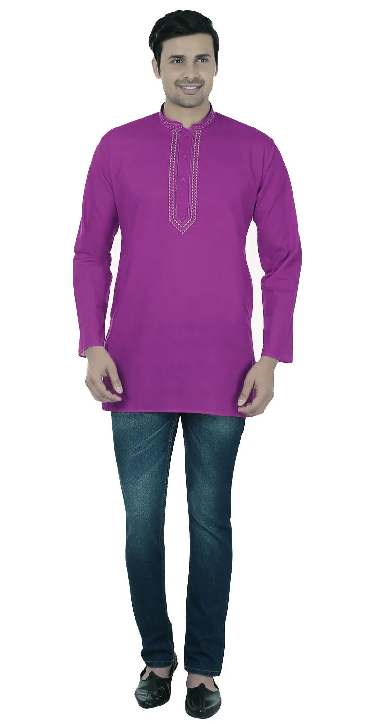 India Clothing Cotton Short Kurta Shirt for Men (Purple)