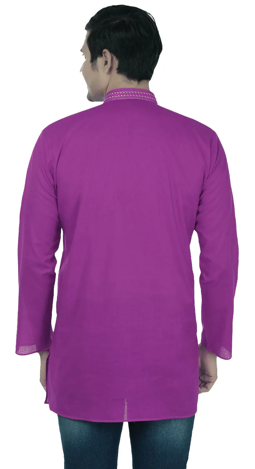 India Clothing Cotton Short Kurta Shirt for Men (Purple)