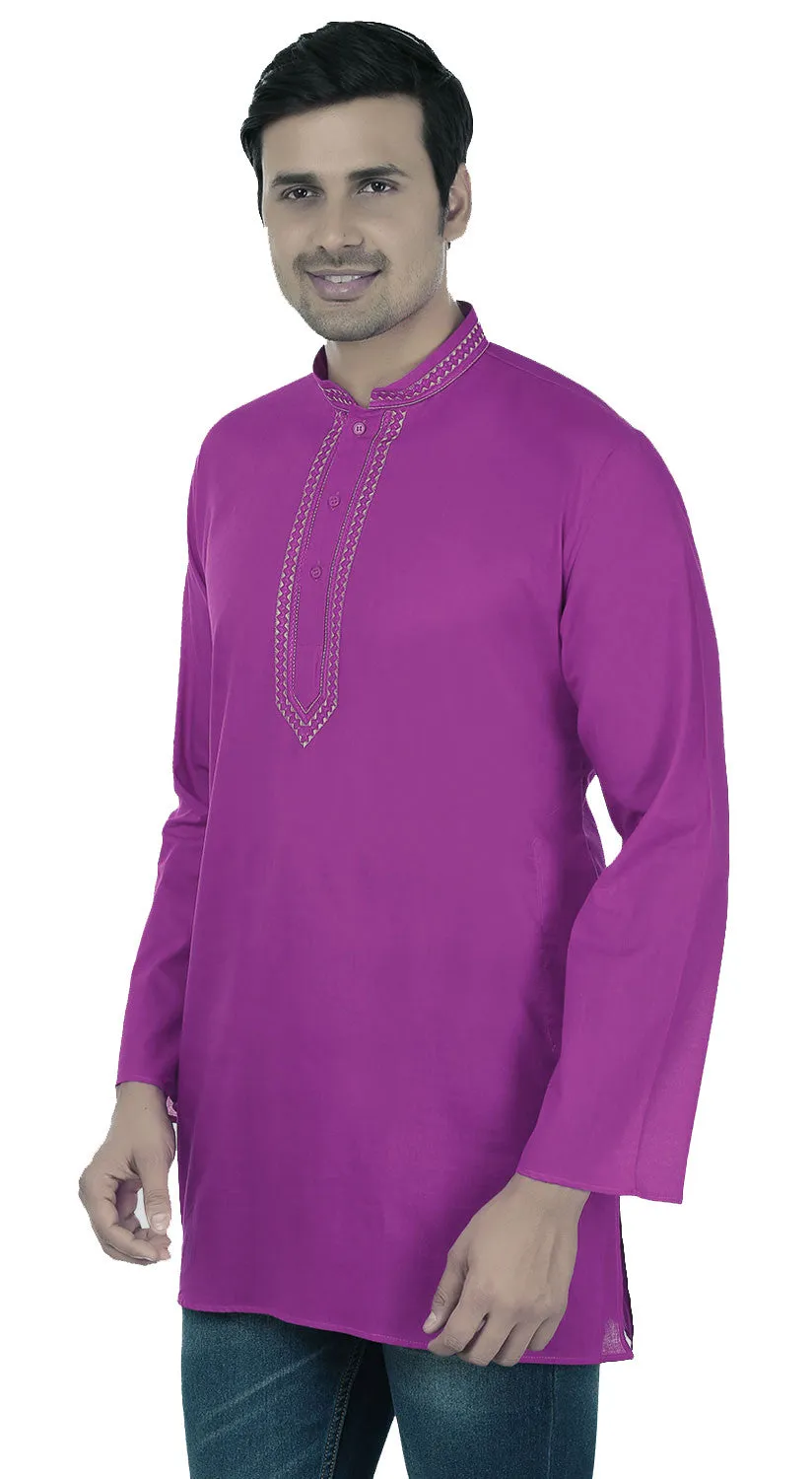 India Clothing Cotton Short Kurta Shirt for Men (Purple)