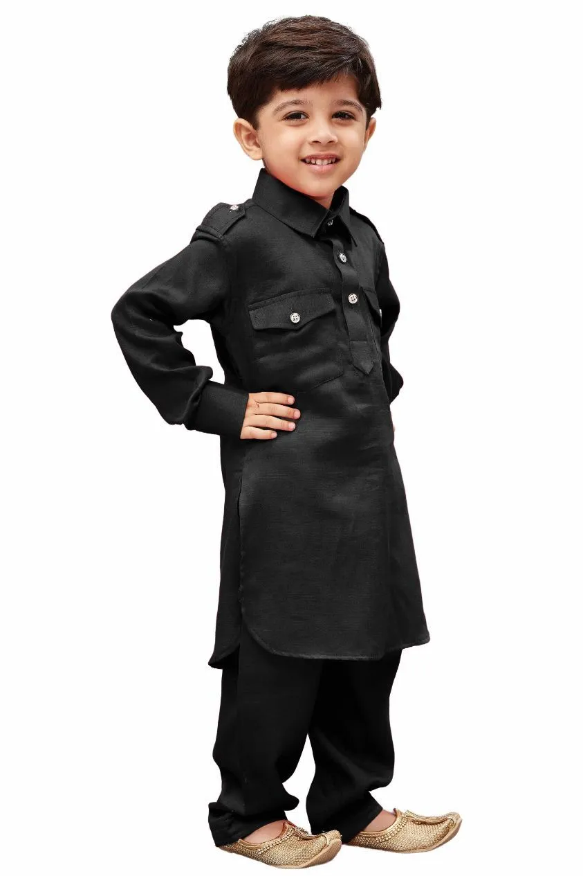 Jashvi Boys' Black Cotton Pathani Kurta