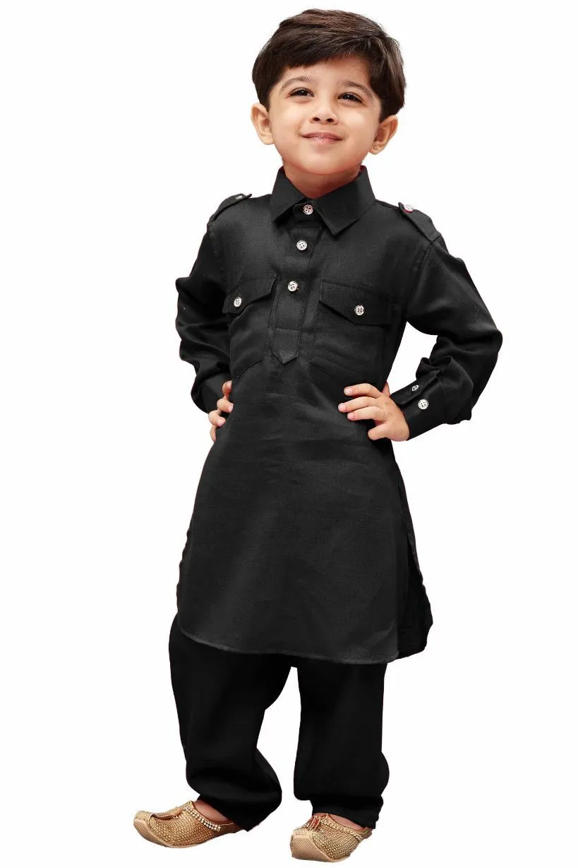 Jashvi Boys' Black Cotton Pathani Kurta