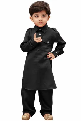 Jashvi Boys' Black Cotton Pathani Kurta