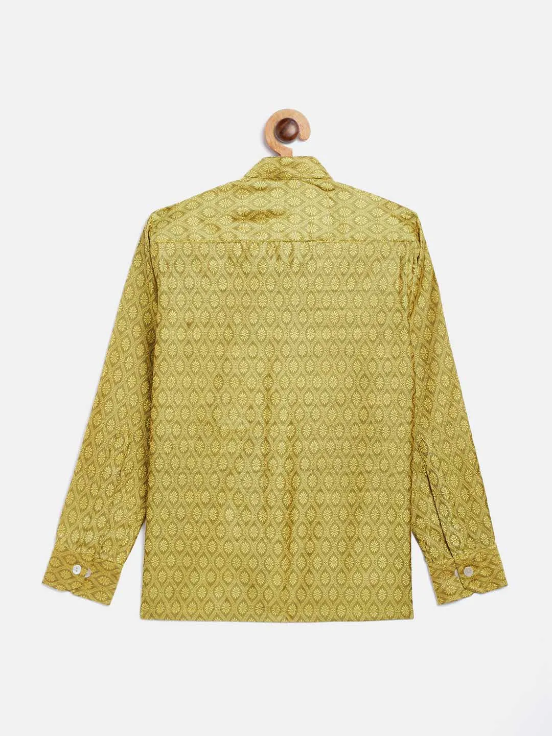 Jashvi Boys' Yellow Jacquard Ethnic Shirt