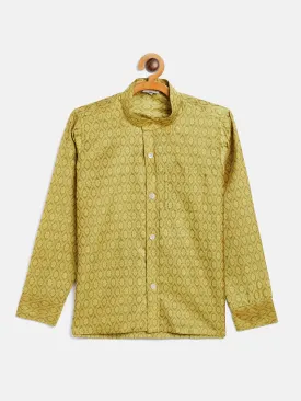 Jashvi Boys' Yellow Jacquard Ethnic Shirt