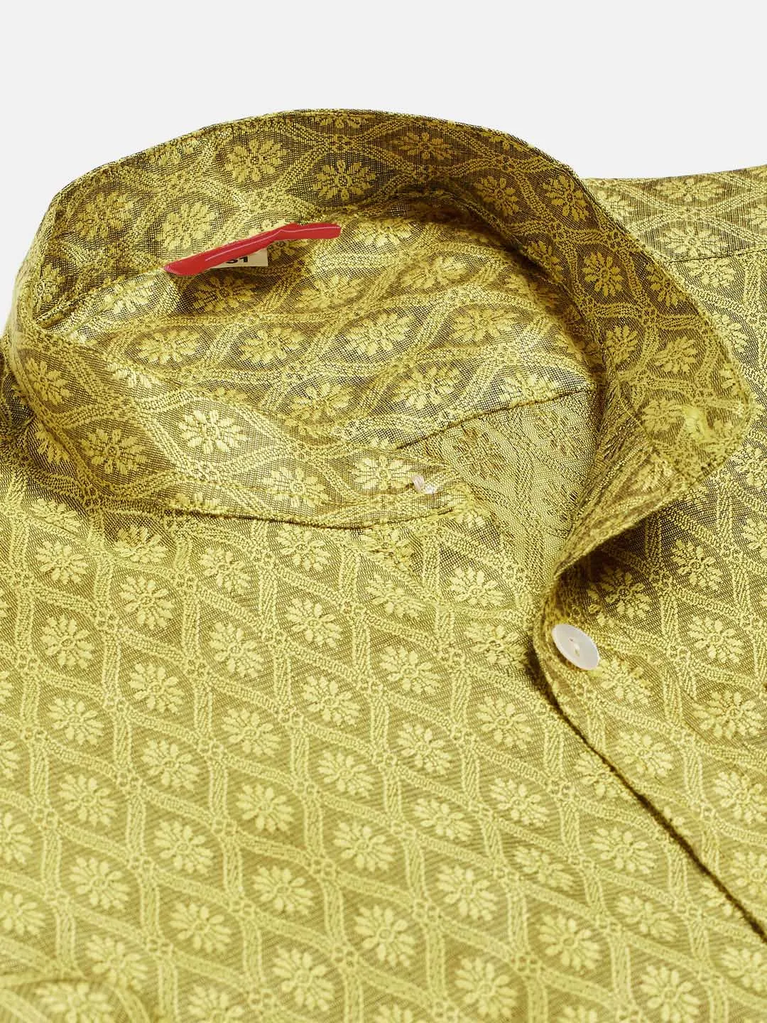 Jashvi Boys' Yellow Jacquard Ethnic Shirt