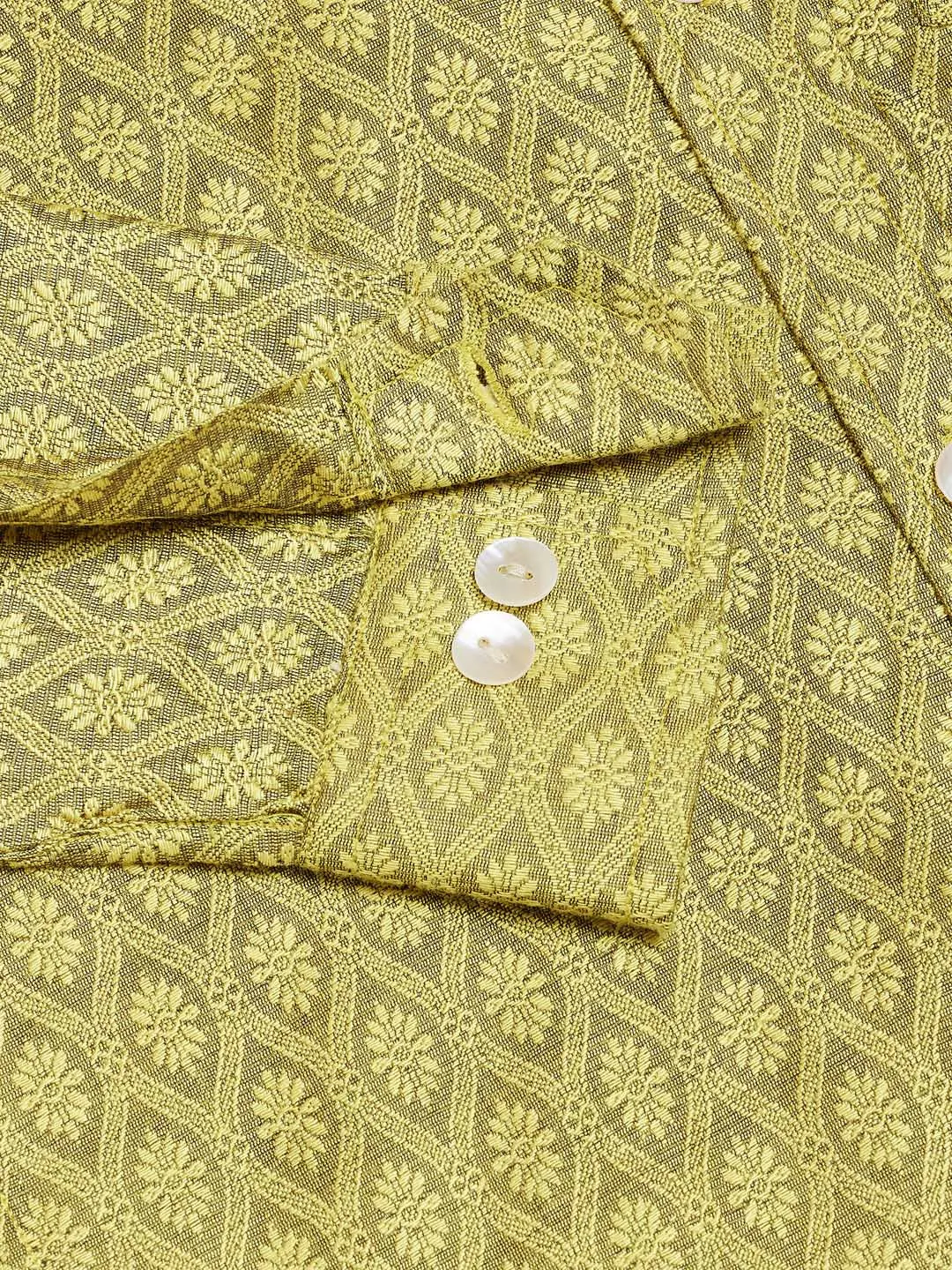 Jashvi Boys' Yellow Jacquard Ethnic Shirt