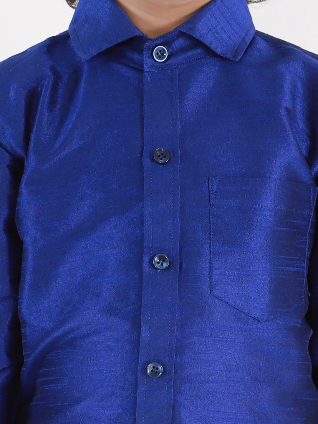 Jashvi Men's & Boys Blue Solid Silk Blend Full Sleeve Ethnic Shirt