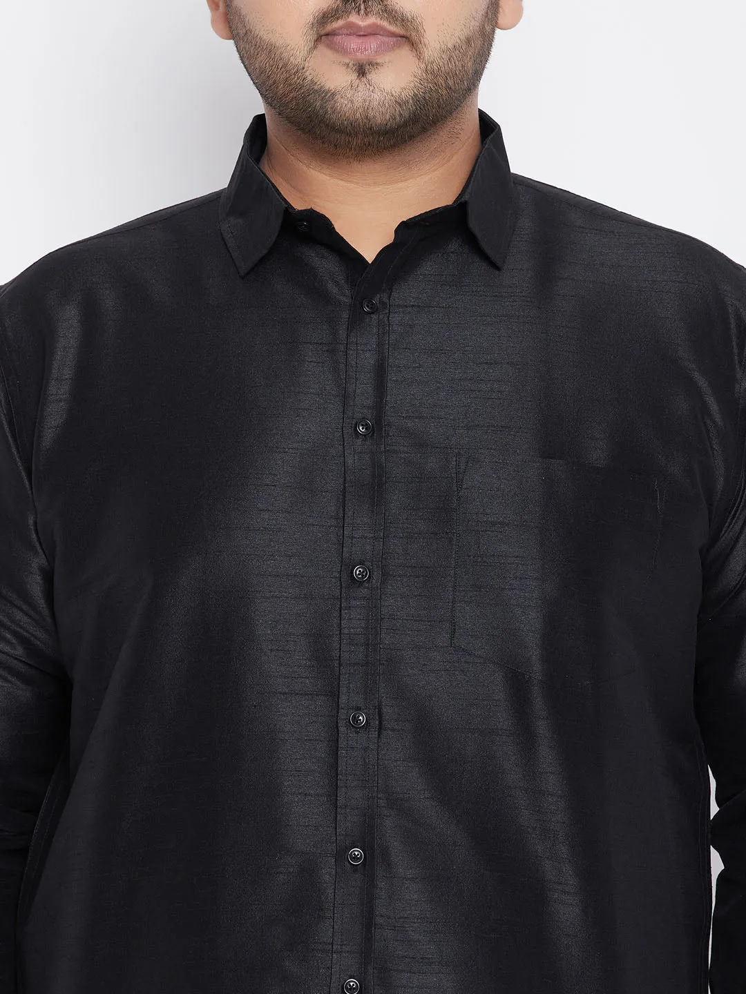 Jashvi Men's Plus Size Black Silk Blend Ethnic Shirt