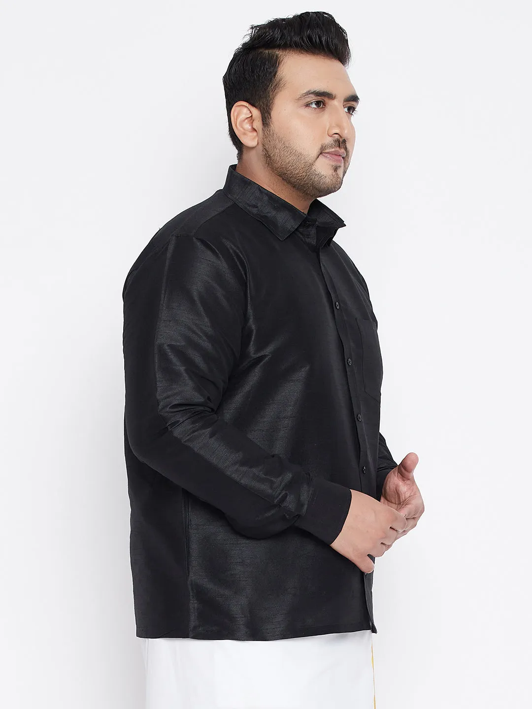 Jashvi Men's Plus Size Black Silk Blend Ethnic Shirt