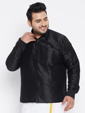 Jashvi Men's Plus Size Black Silk Blend Ethnic Shirt