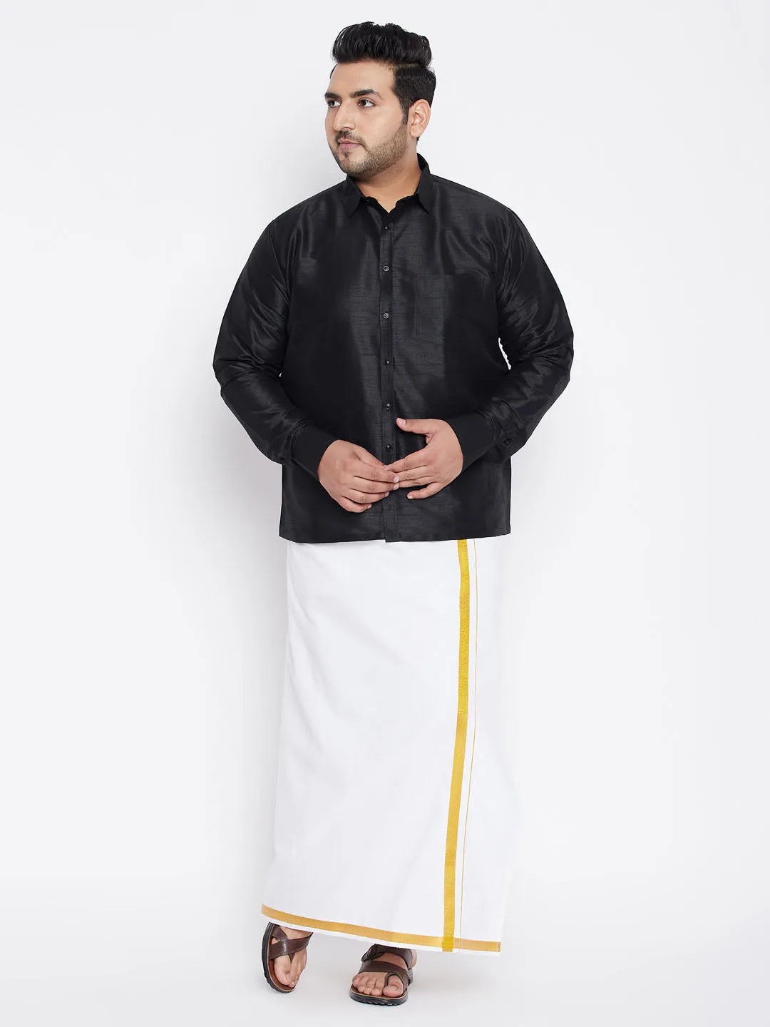 Jashvi Men's Plus Size Black Silk Blend Ethnic Shirt