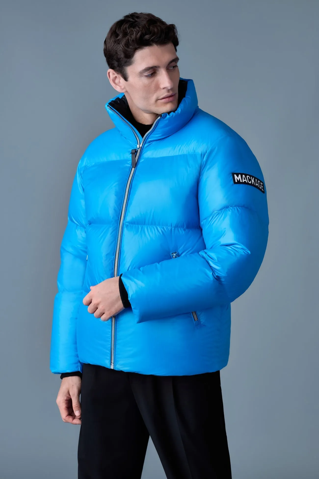 KENT-Z lustrous light down jacket with hood Sapphire