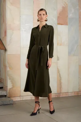 KIRA khaki midi shirt dress