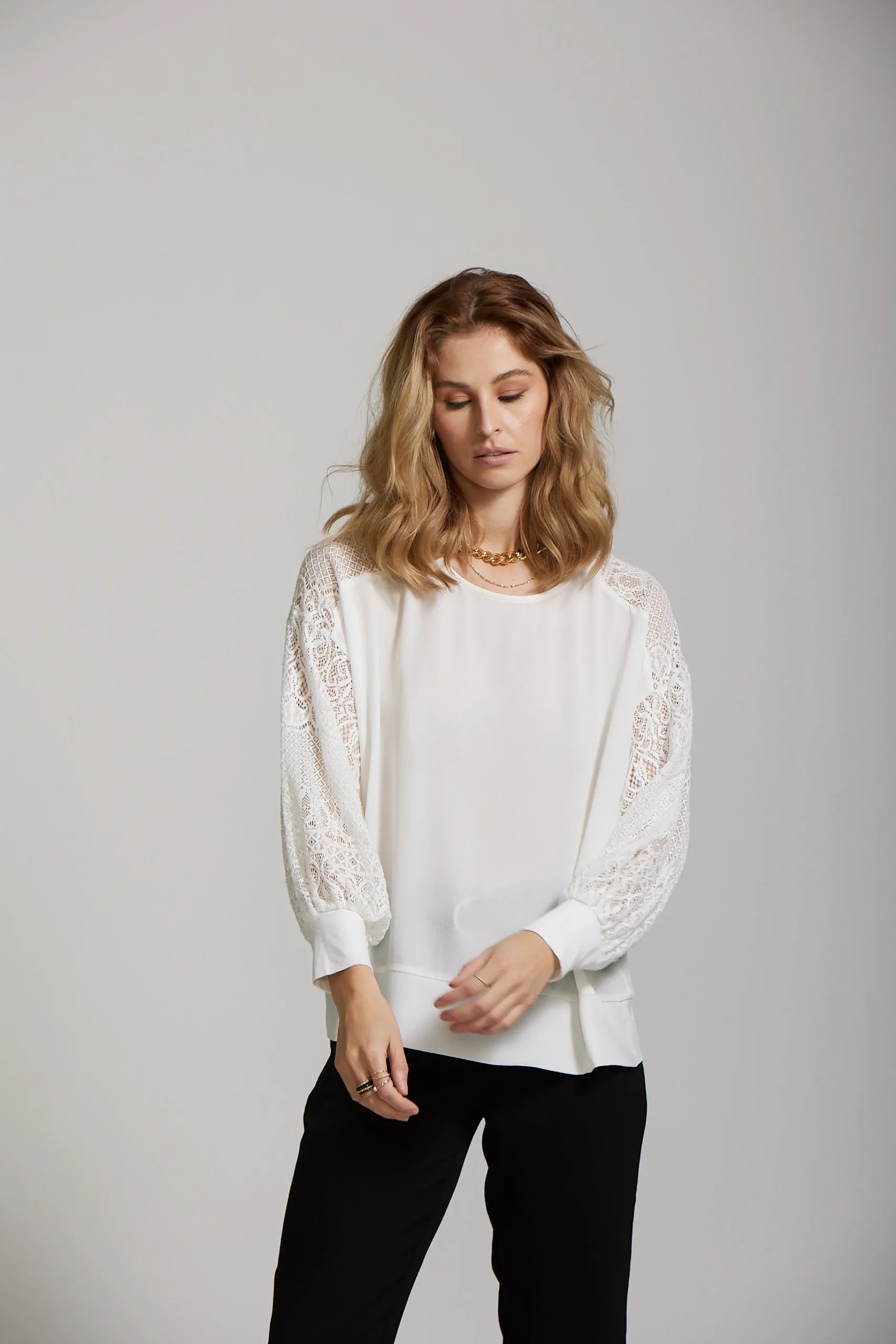 Lace Sleeve Top - White