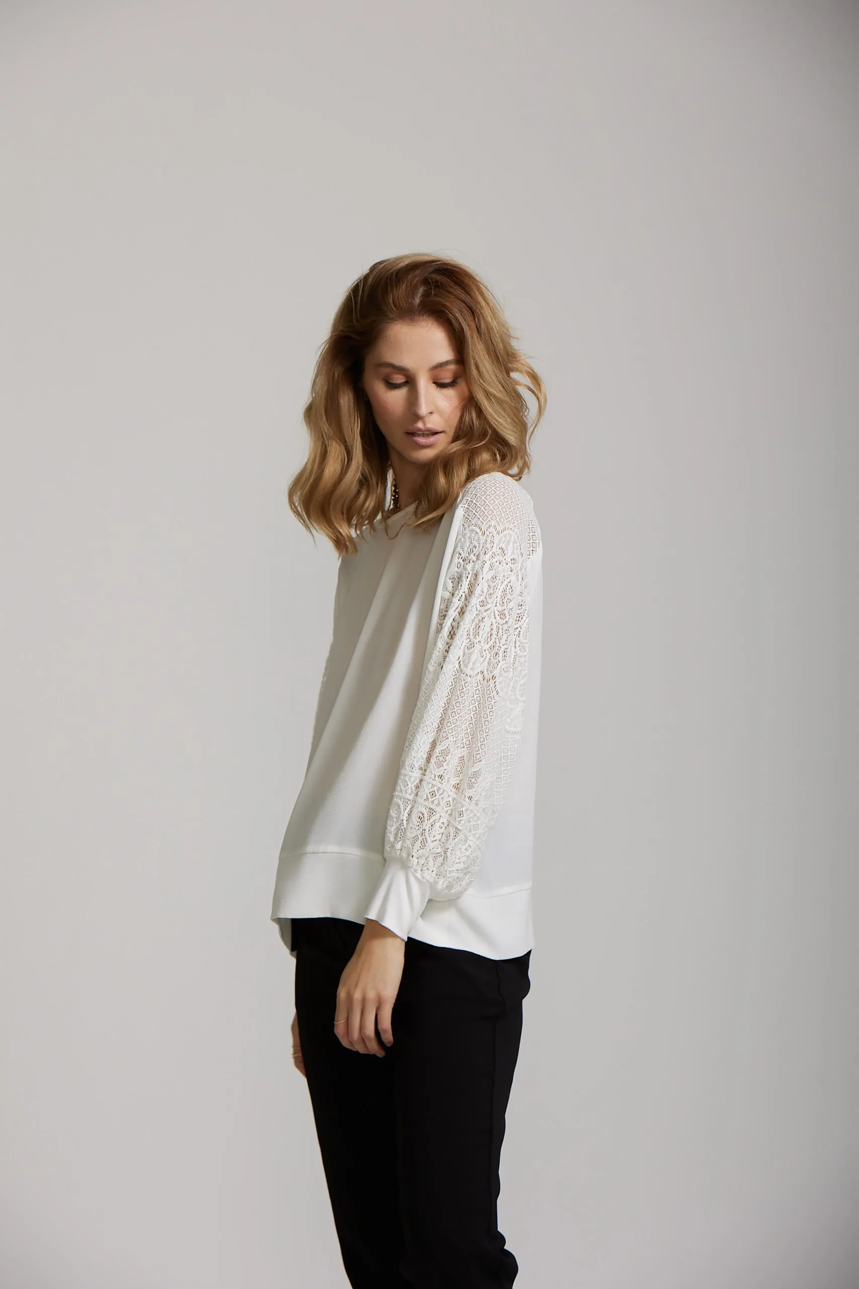 Lace Sleeve Top - White