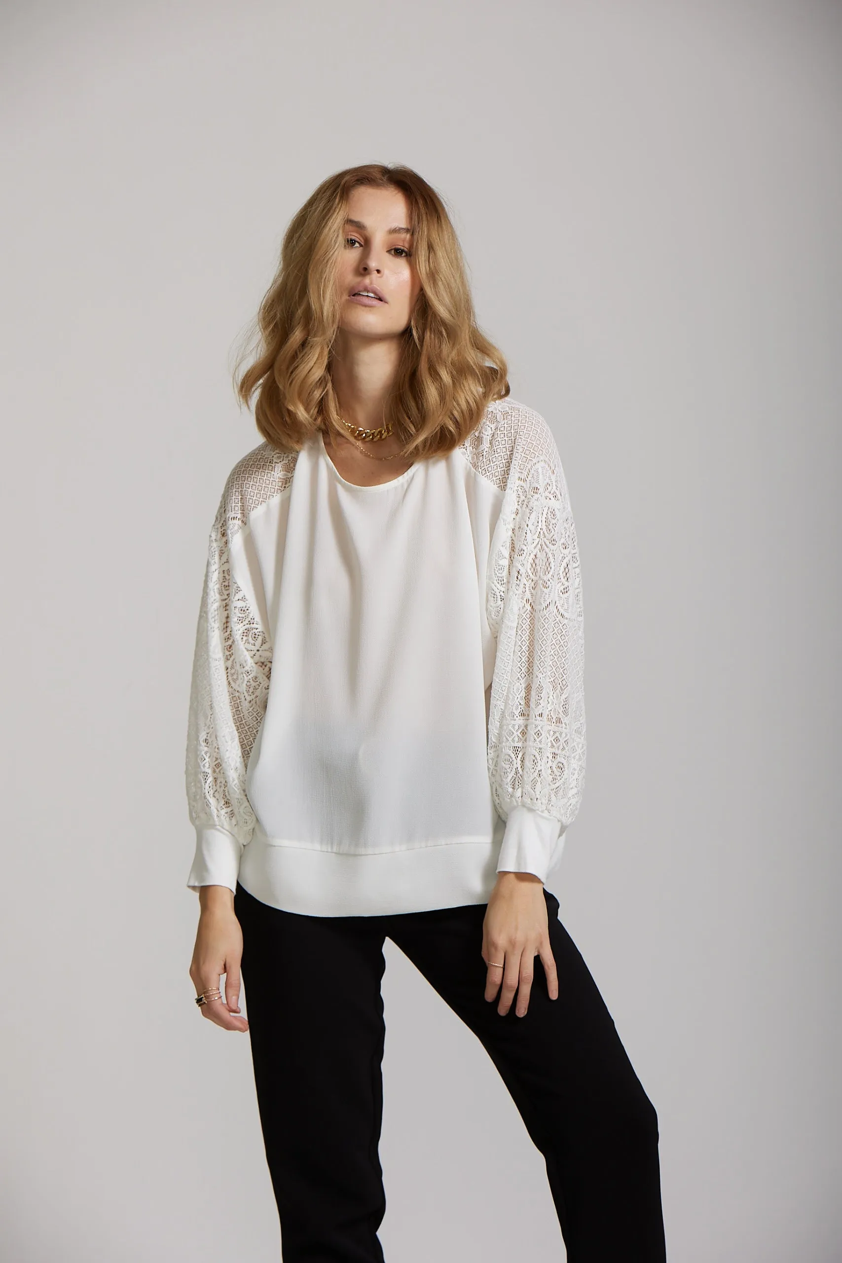 Lace Sleeve Top - White