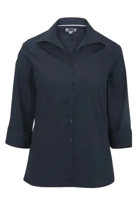 Ladies' 3/4 Sleeve Poplin - Navy