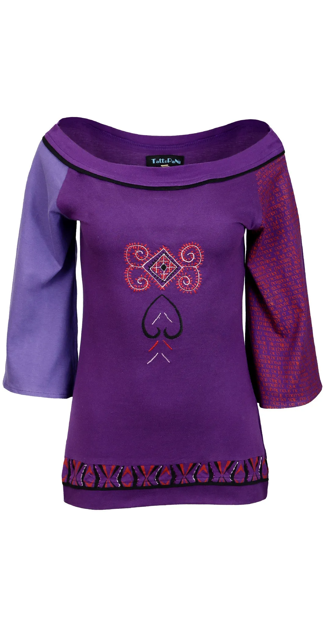 Ladies Cotton 3/4 sleeved Tops T-shirt with embroidery-Purple shades- TRT440