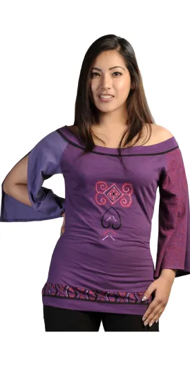 Ladies Cotton 3/4 sleeved Tops T-shirt with embroidery-Purple shades- TRT440