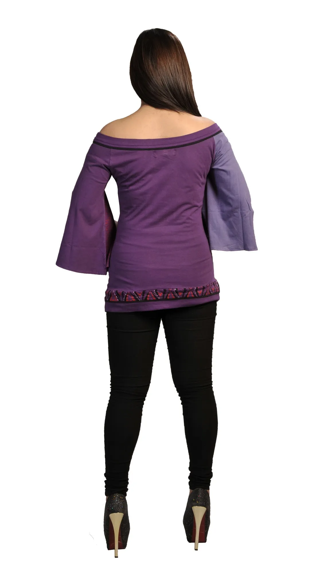 Ladies Cotton 3/4 sleeved Tops T-shirt with embroidery-Purple shades- TRT440