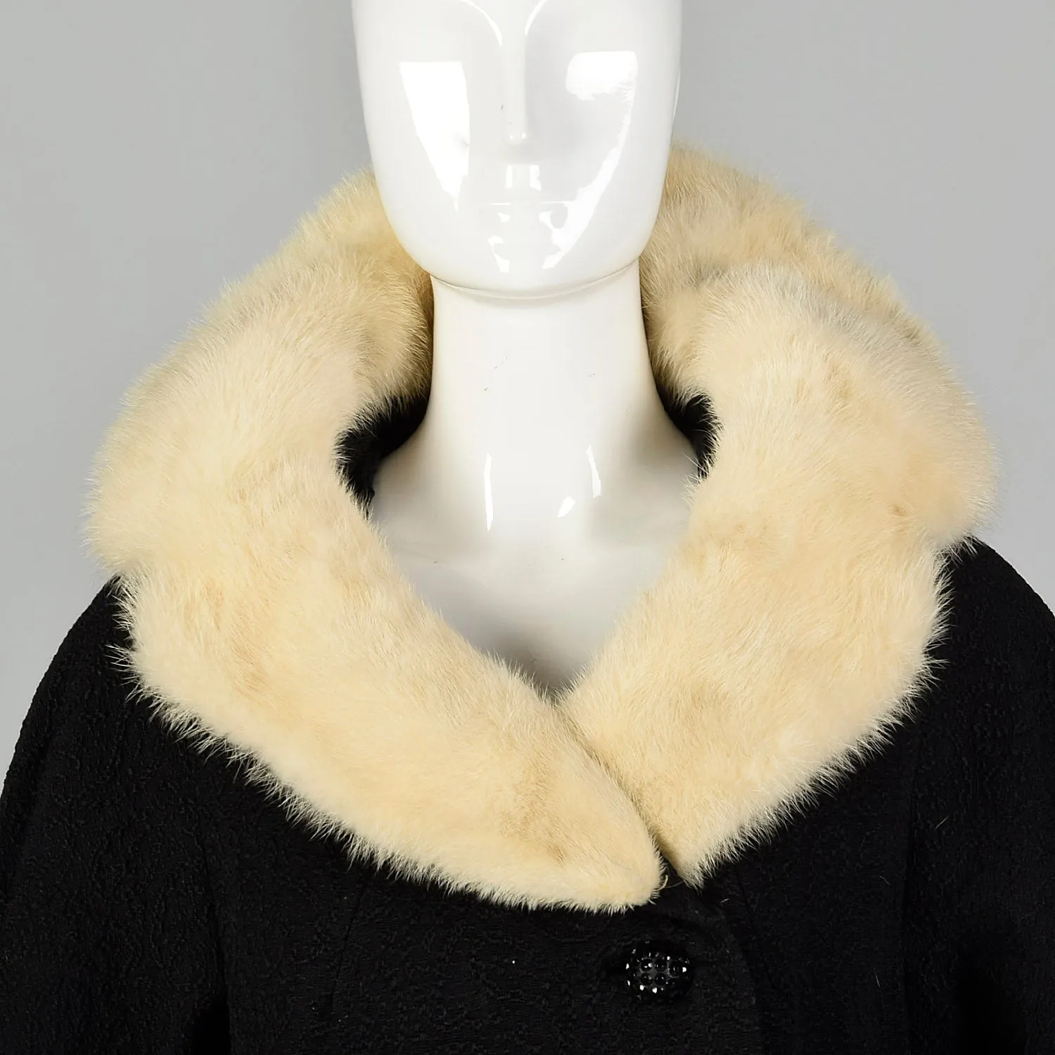 Large 1950s Mink Collar Black Coat