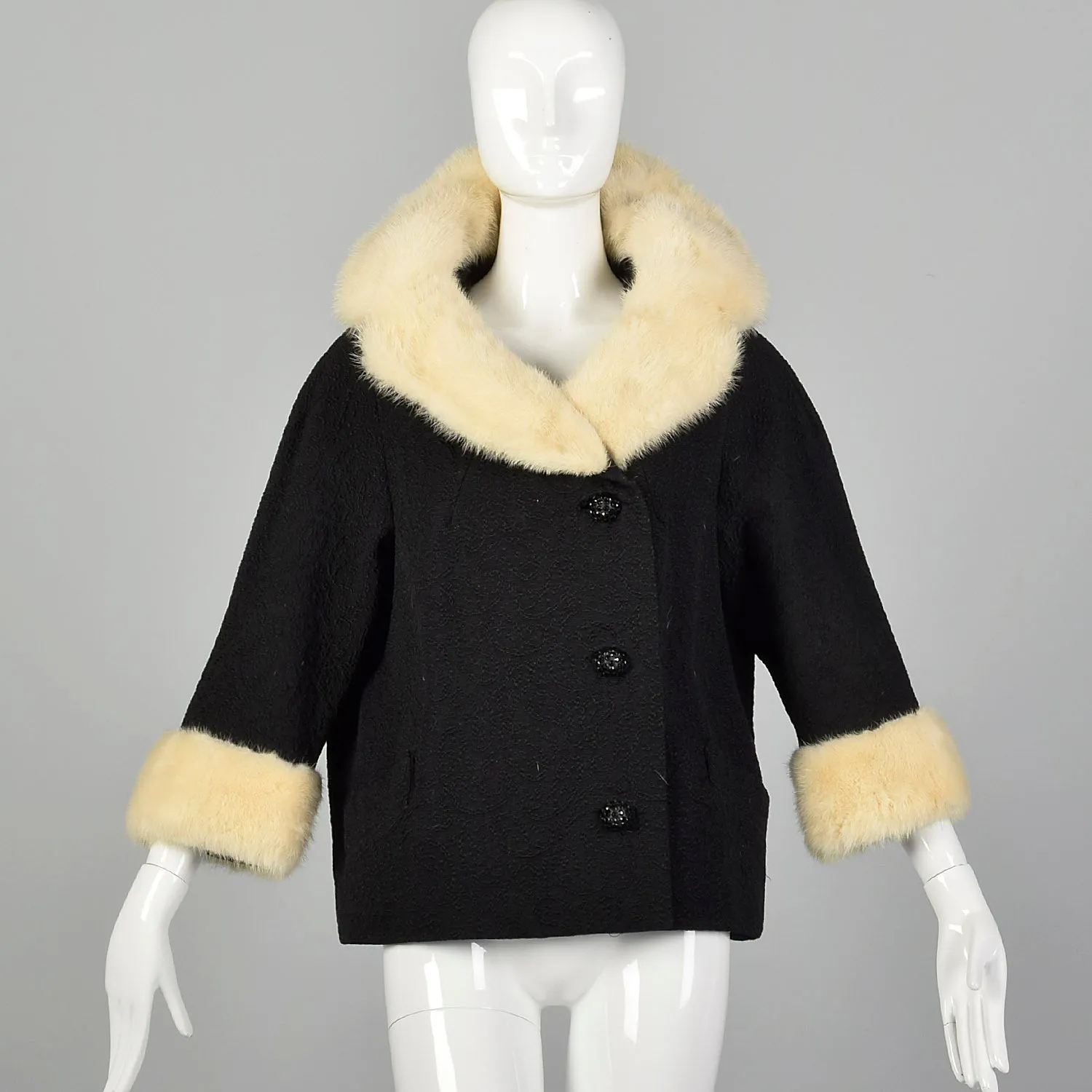 Large 1950s Mink Collar Black Coat