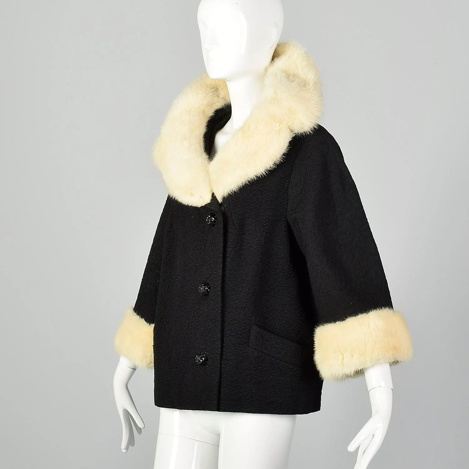 Large 1950s Mink Collar Black Coat