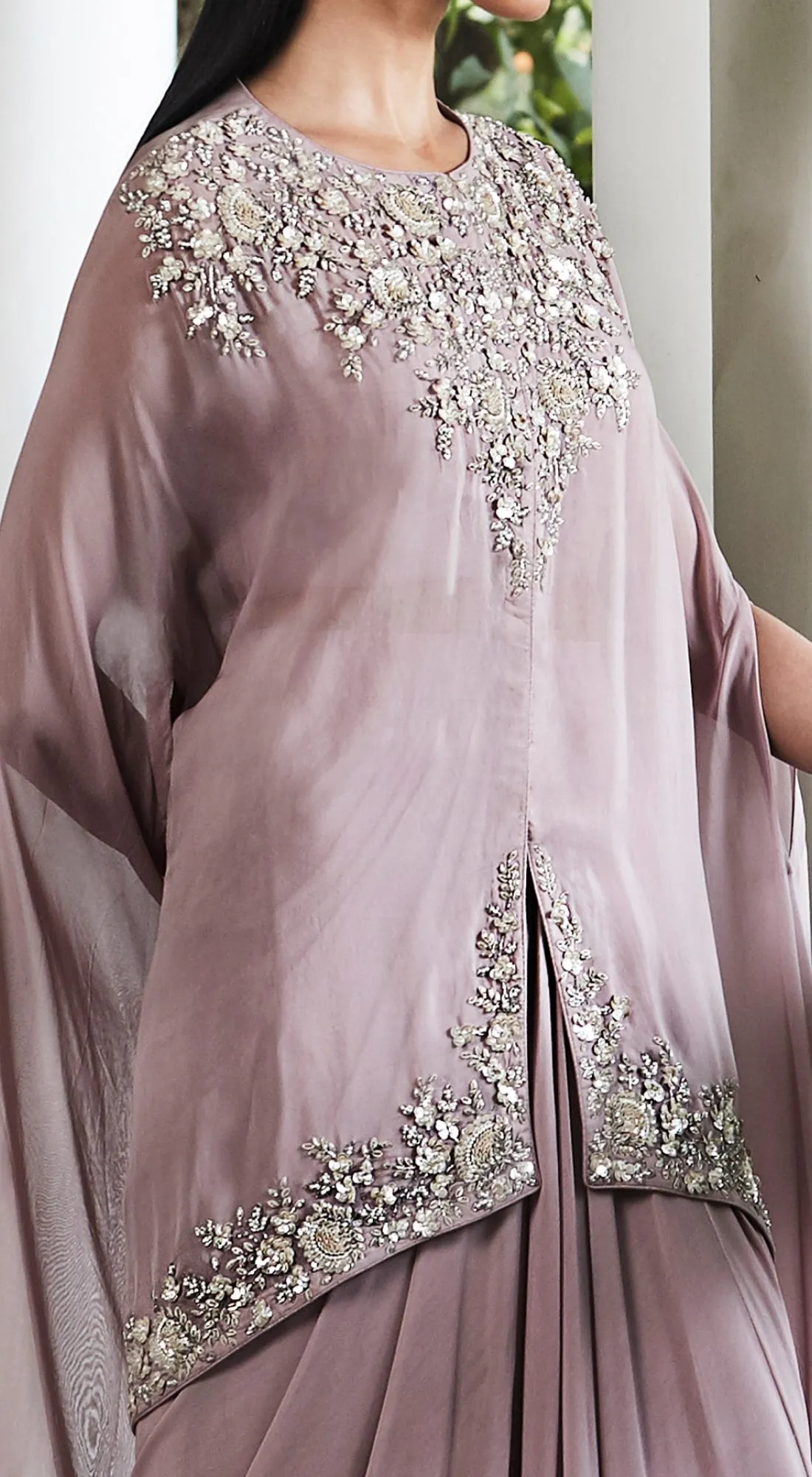 Lilac Embroidered Cape Set