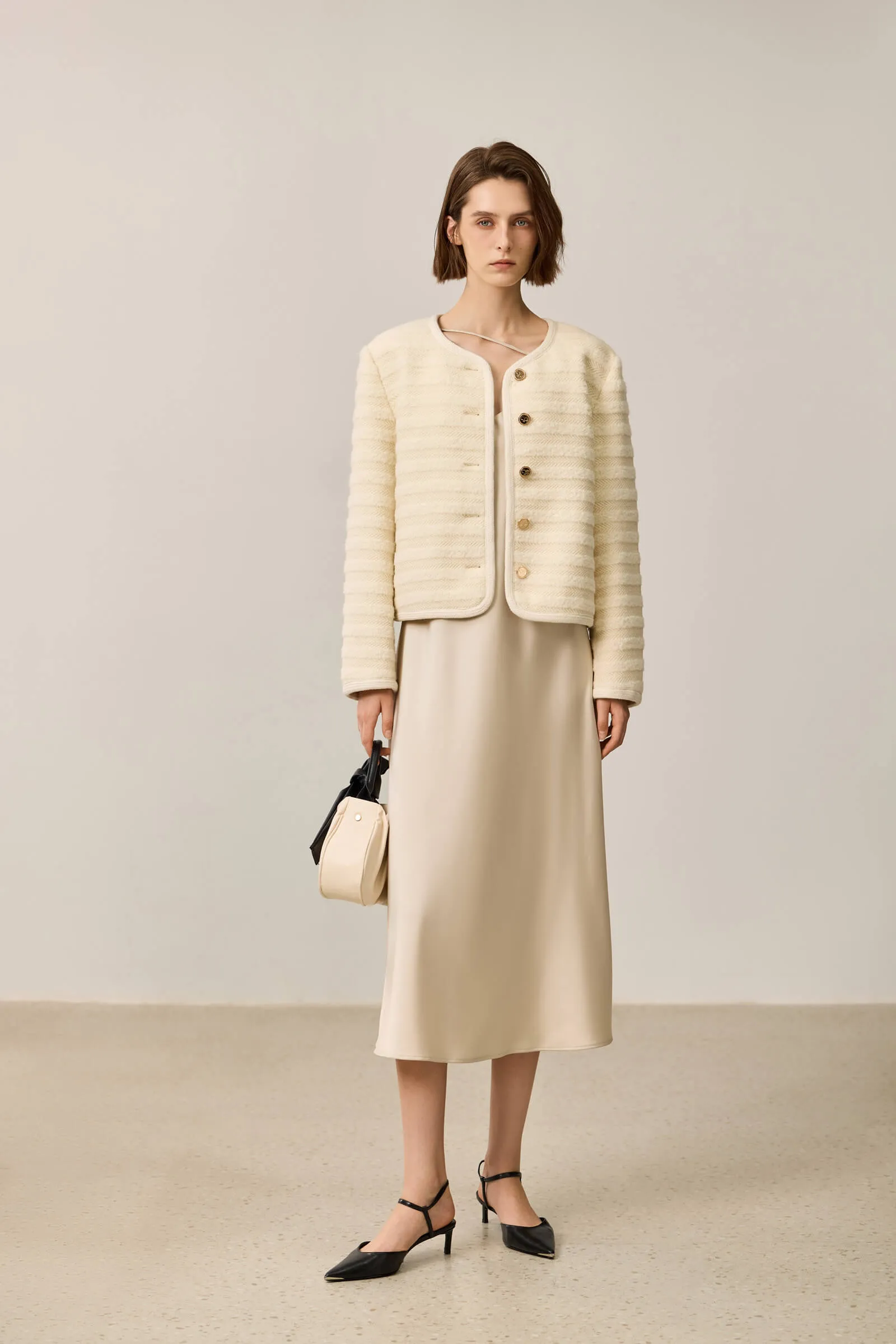 LILY Textured Tweed Shoulder Jacket