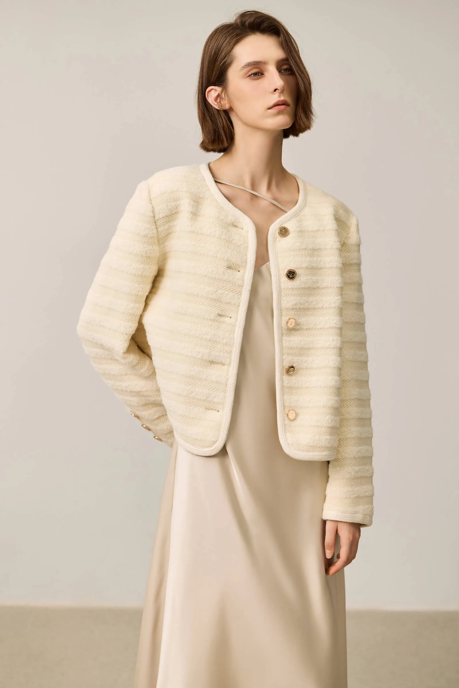 LILY Textured Tweed Shoulder Jacket