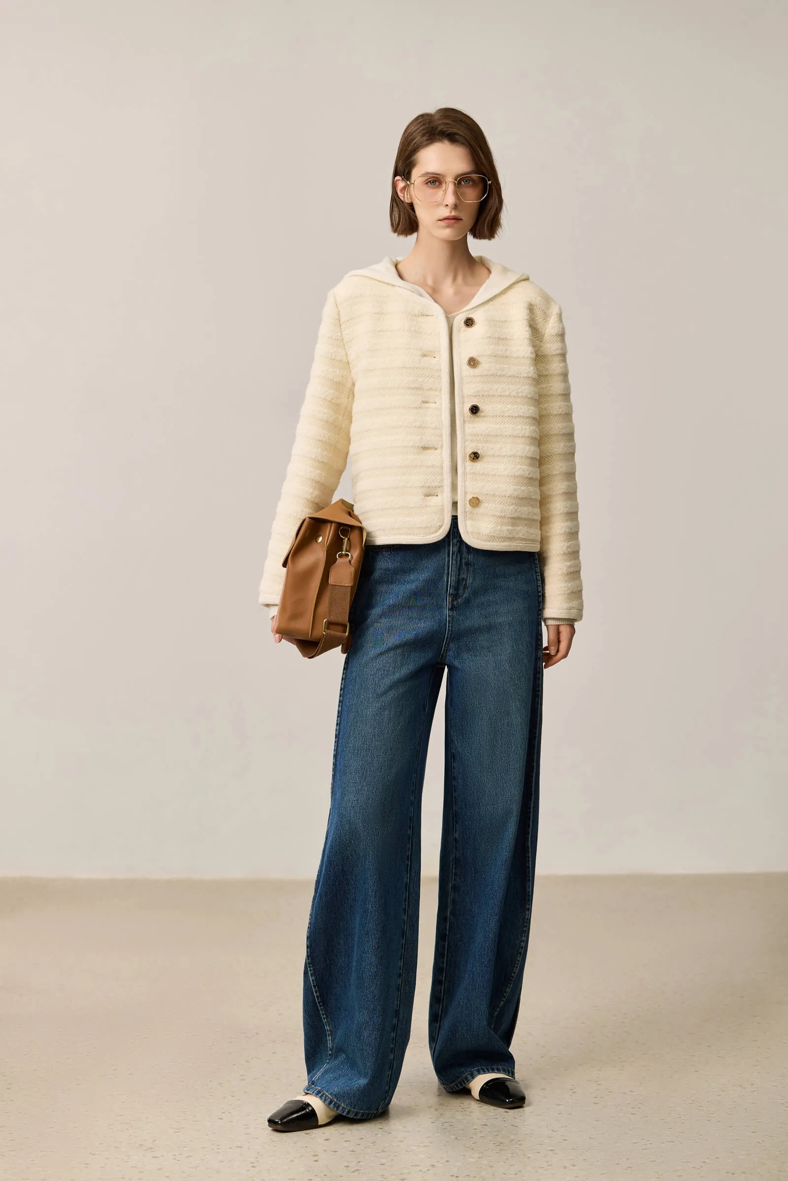 LILY Textured Tweed Shoulder Jacket