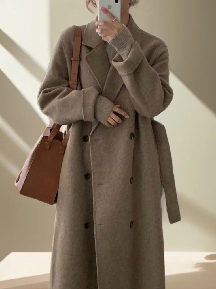 Long Wool Coat With Drop Shoulder