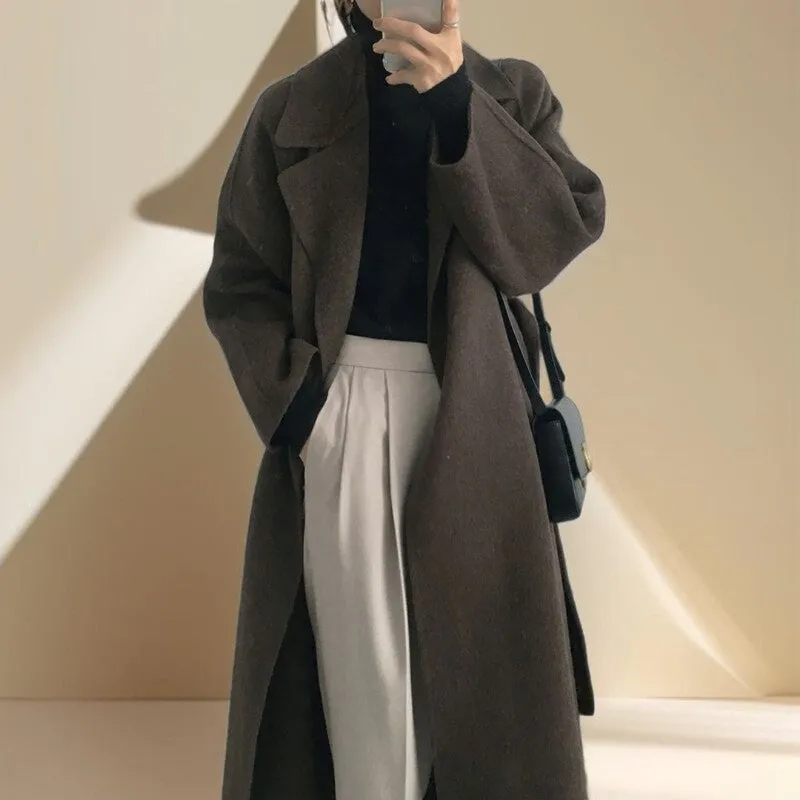 Long Wool Coat With Drop Shoulder