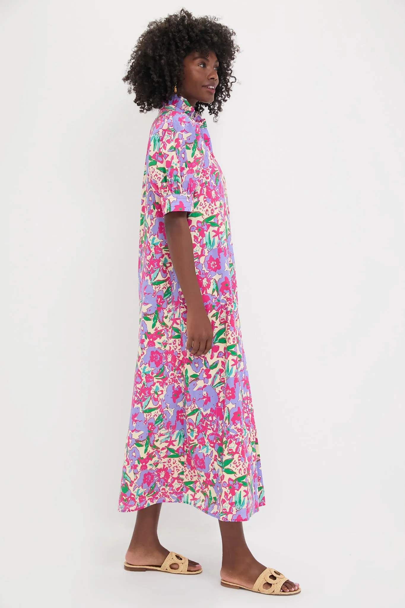 Magenta Multi Floral Ruffle Collar Louisa Maxi Dress