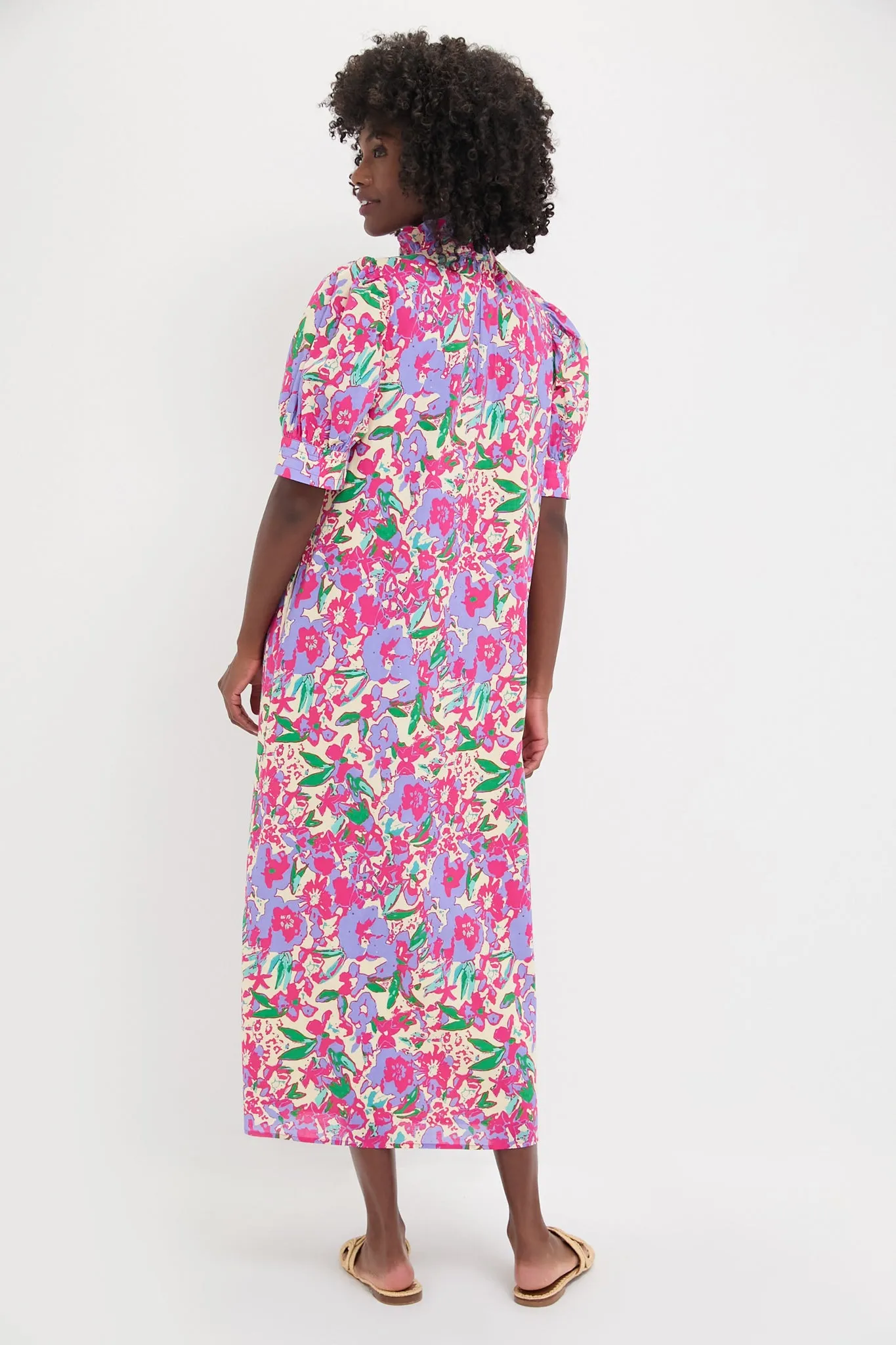 Magenta Multi Floral Ruffle Collar Louisa Maxi Dress