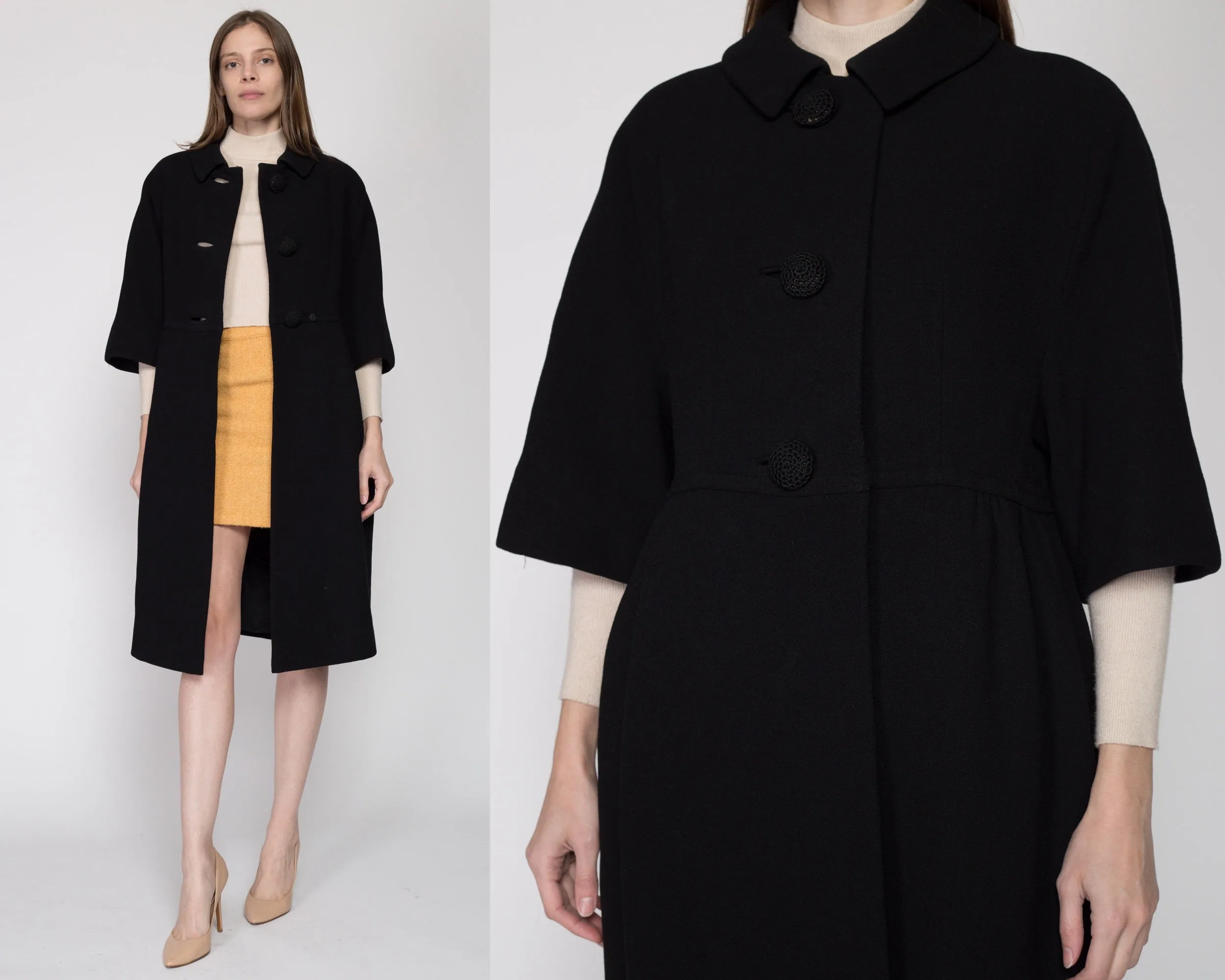 Medium 1950s Black Wool Bubble Coat