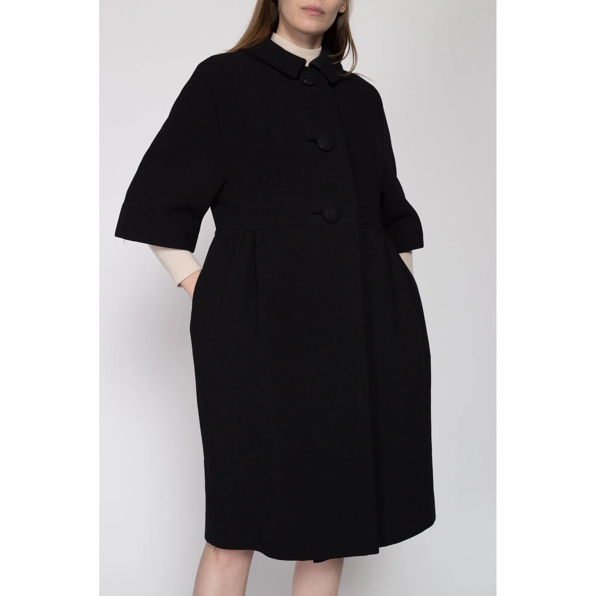 Medium 1950s Black Wool Bubble Coat