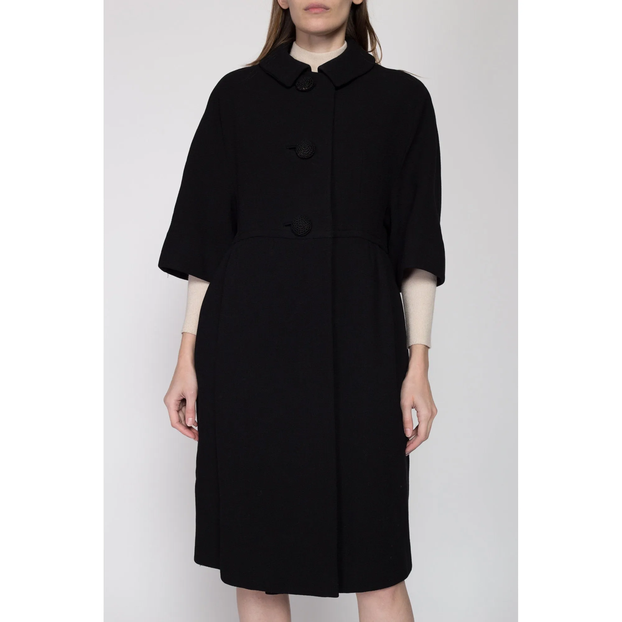 Medium 1950s Black Wool Bubble Coat