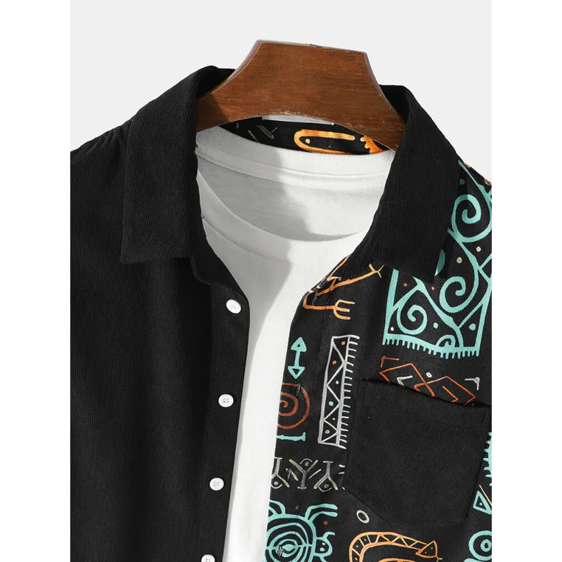 Men Ethnic Ornament Printed Long Sleeve Shirts