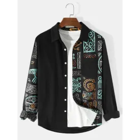 Men Ethnic Ornament Printed Long Sleeve Shirts