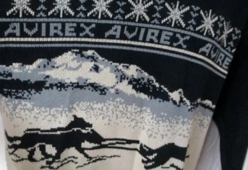 Mens AVIREX Winter Holiday Christmas Knit Ski Sweater DOGSLED IDITAROD GRAY M