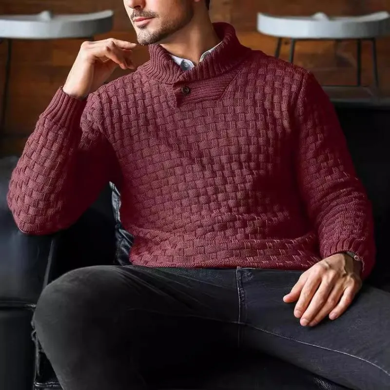 Men's Casual Jacquard Knit Lapel Sweater 15858753Y