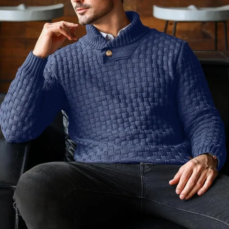 Men's Casual Jacquard Knit Lapel Sweater 15858753Y