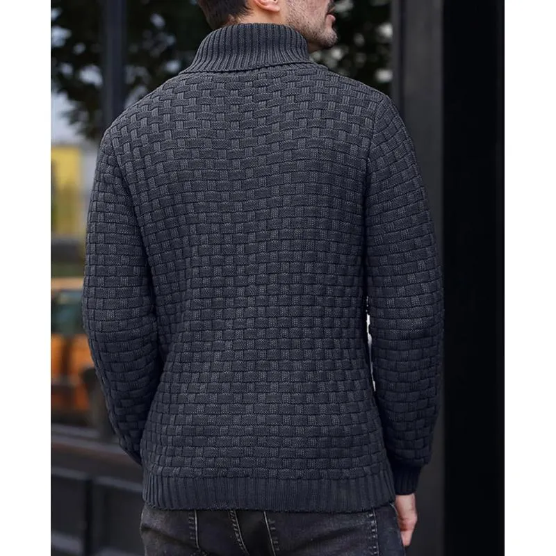 Men's Casual Jacquard Knit Lapel Sweater 15858753Y